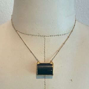 Gold Necklace with Black Rectangular Pendant - Women's Jewelry